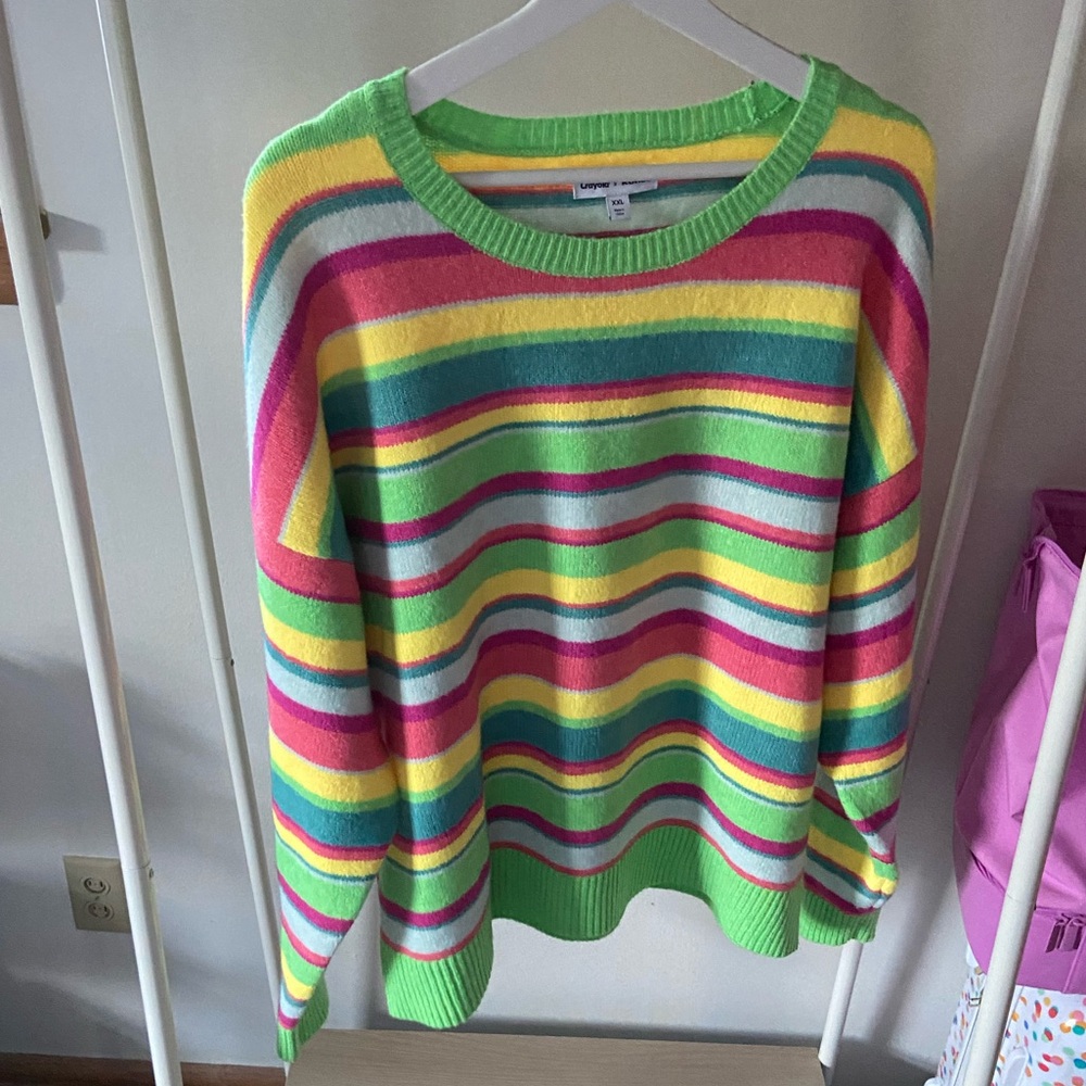 Crayola Neon Green Pink Yellow Striped Sweater